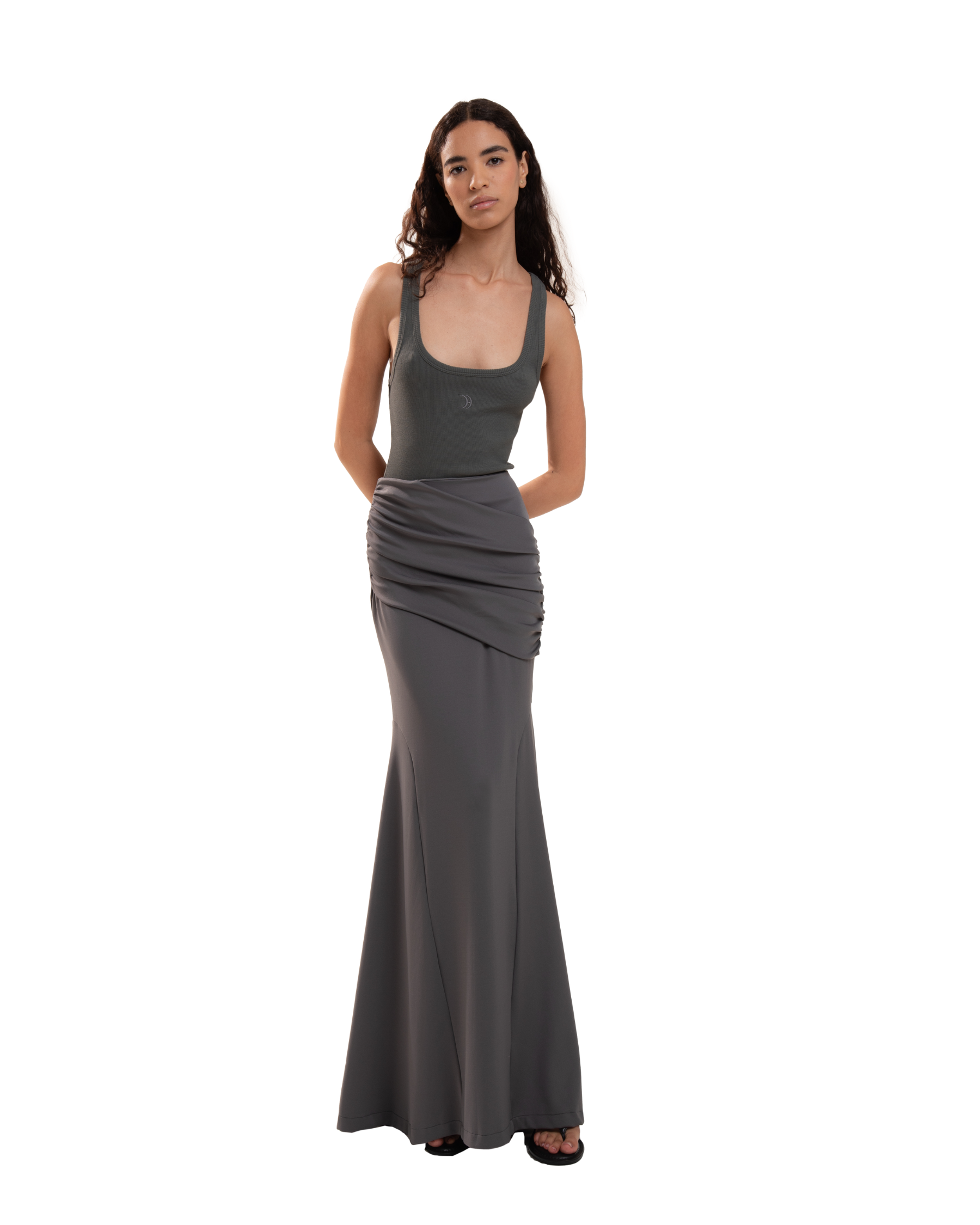 Drape Long Skirt Smoky Grey