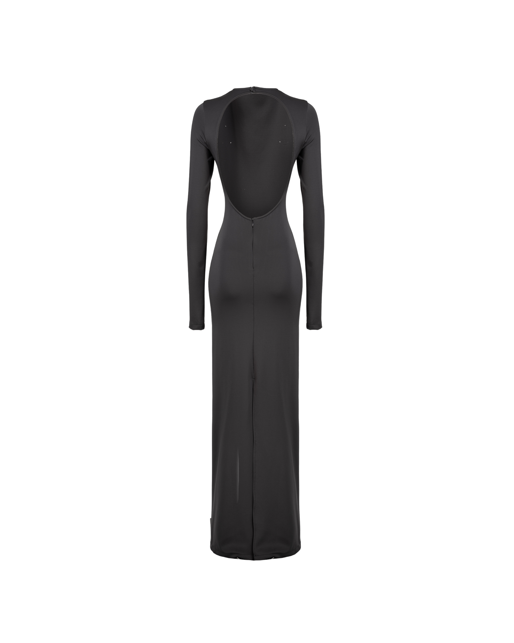 black long sleeve backless dress Draped Blackless Dress Smoky Grey – Destination Haway