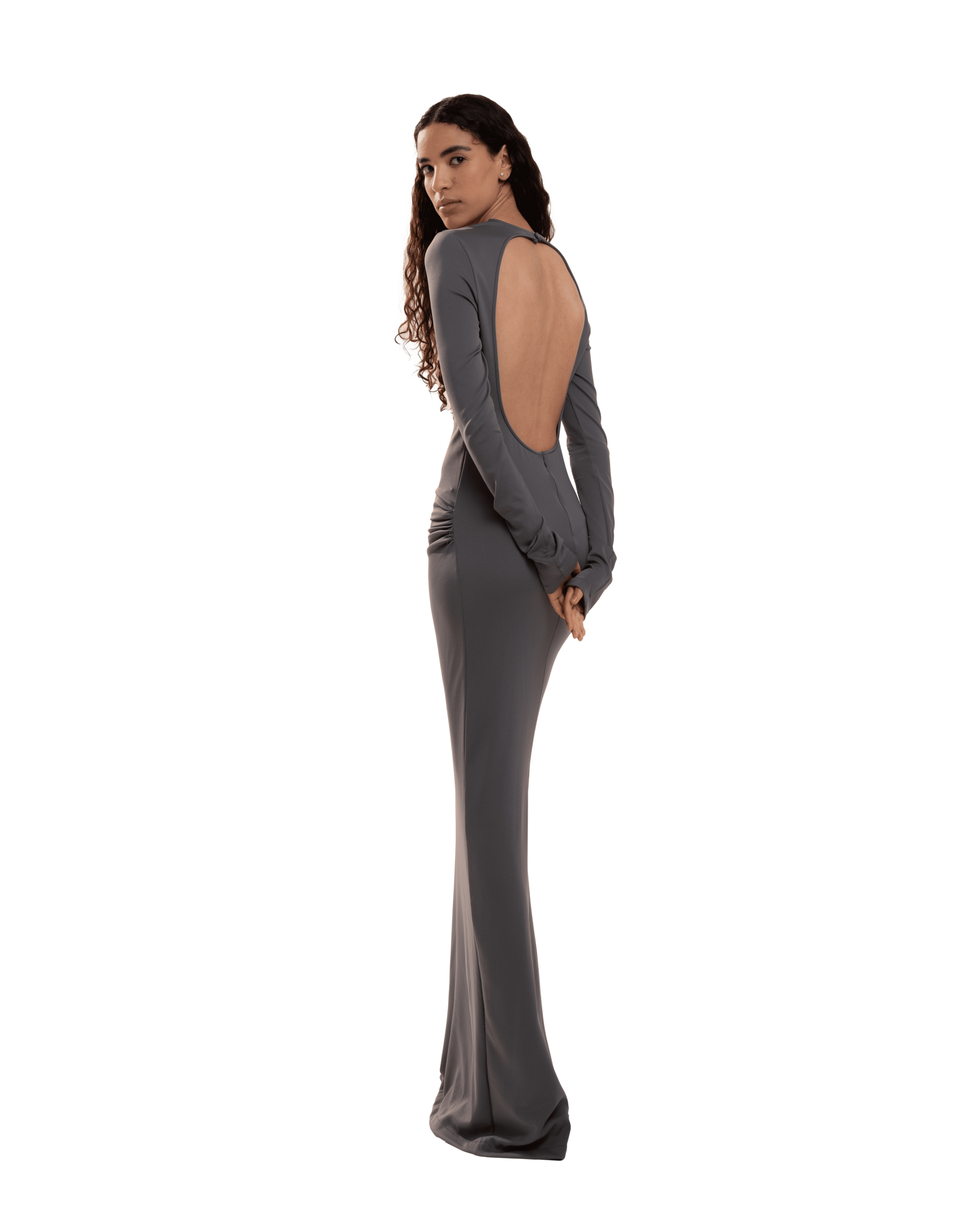Draped Backless Dress Smoky Grey