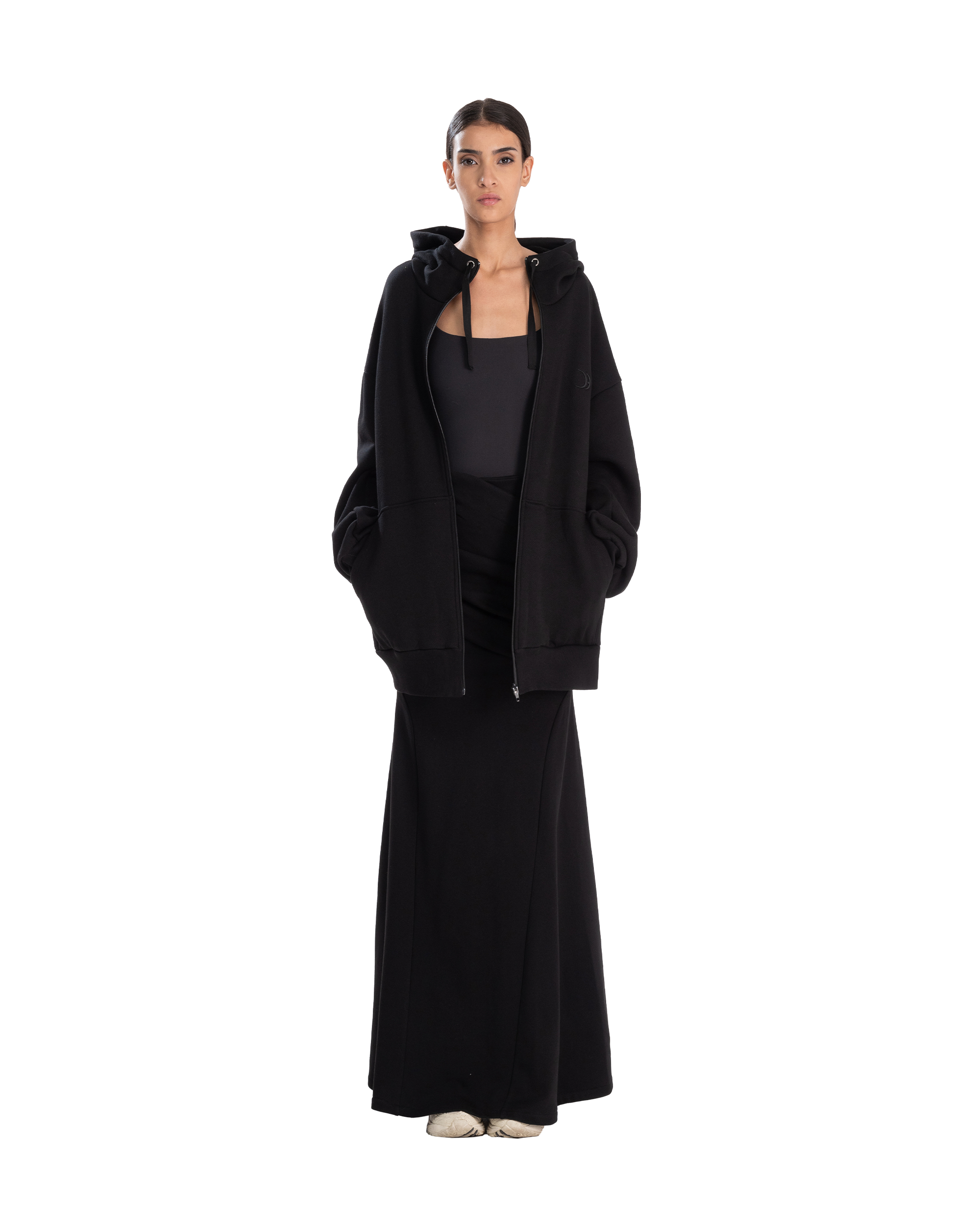 Drape Long Skirt Black