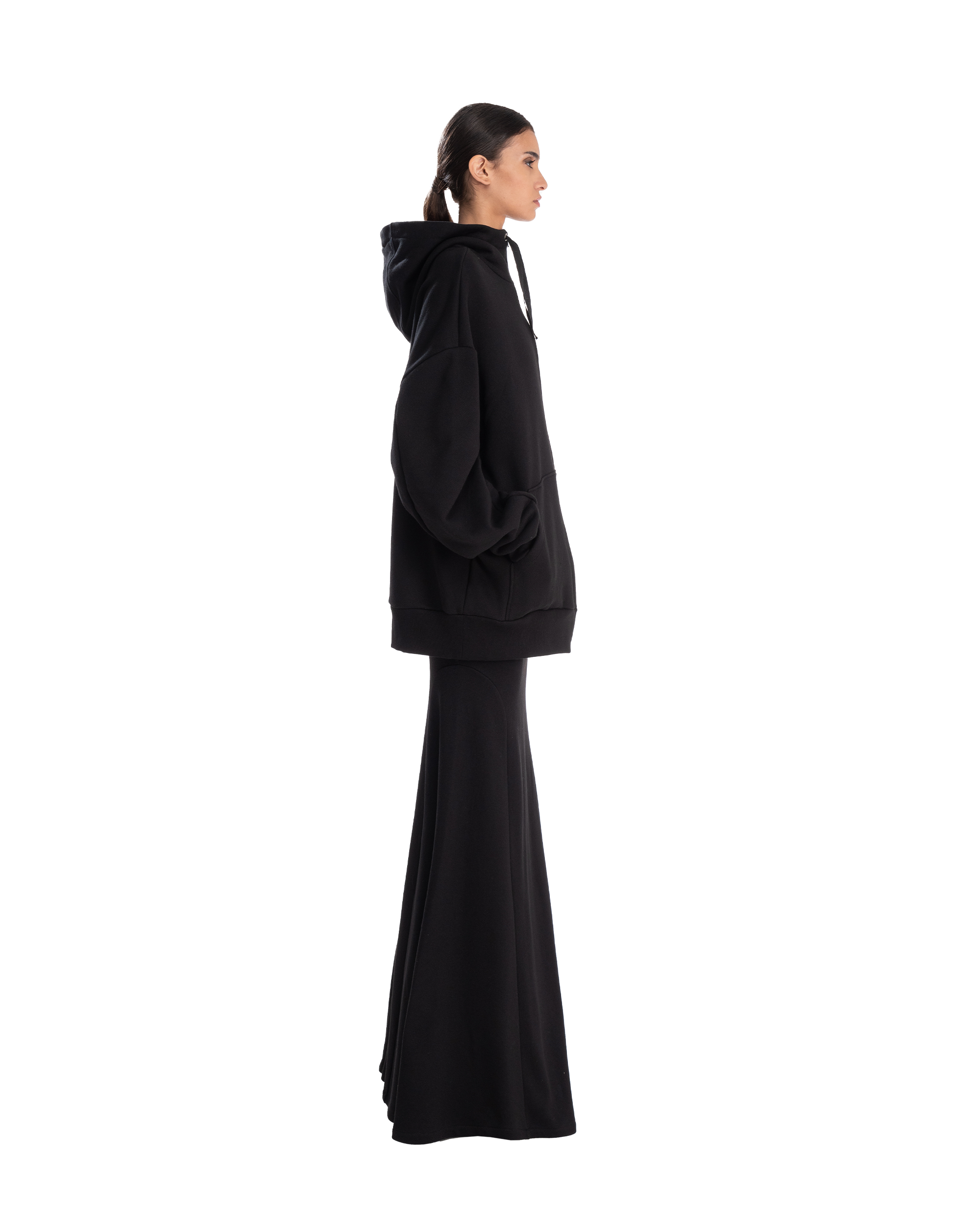 Drape Long Skirt Black